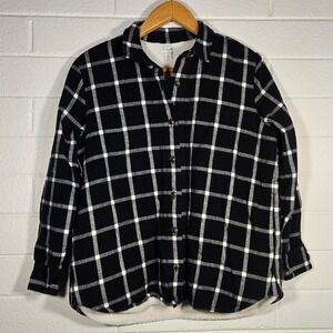 J. Crew Sherpa‎ Plaid Flannel Shirt Jacket Shacket Winter Cabin Plaid Medium
